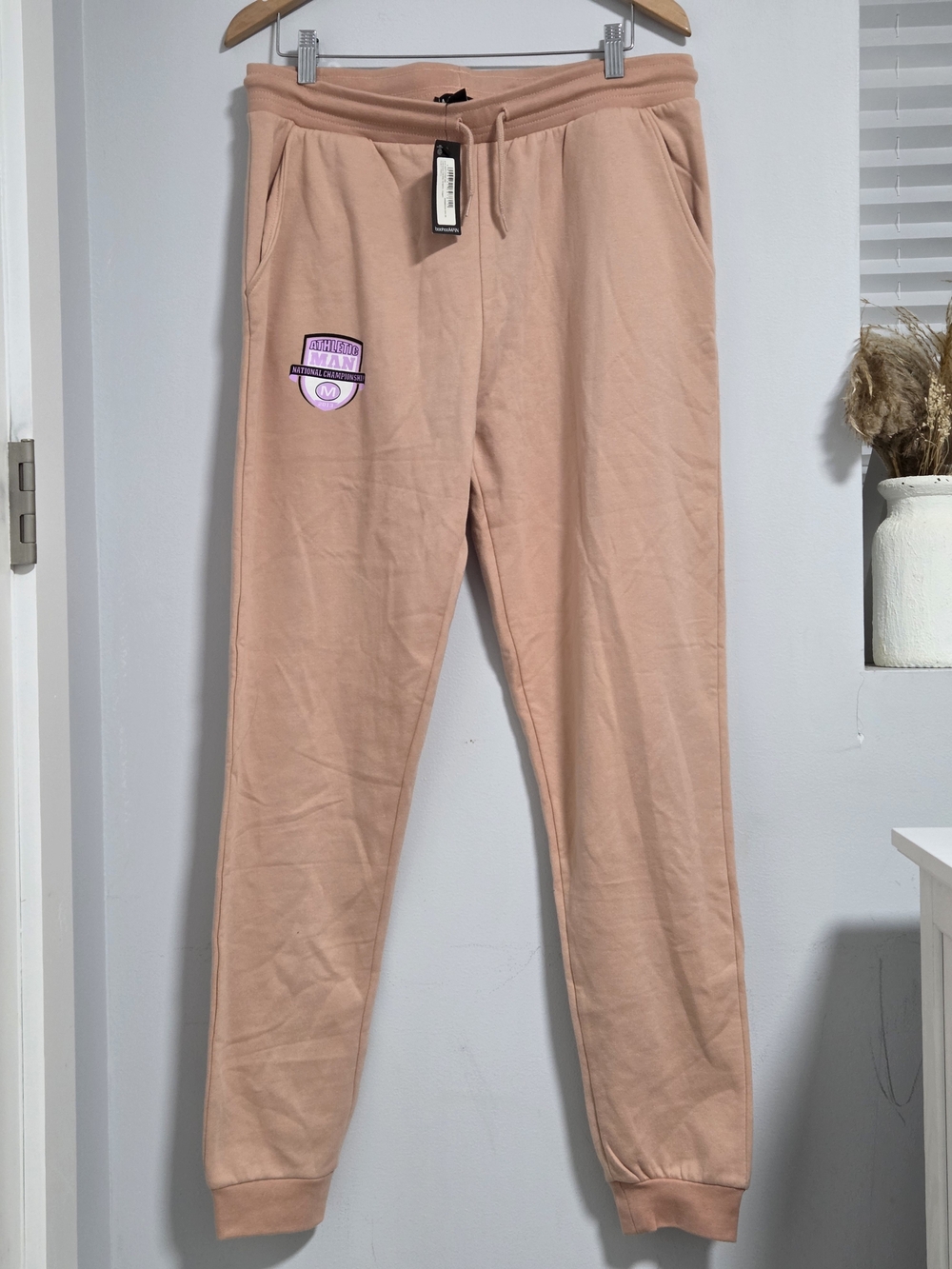 NWT BoohooMan Men's Dusty Pink Sweatpants with Drawstring Waist